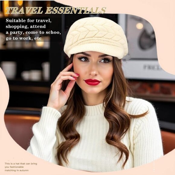 Women's 4 Pack Black Red Gray Beige Brim Wool Ski Winter Beanie Knit Hats Caps - Picture 6 of 7